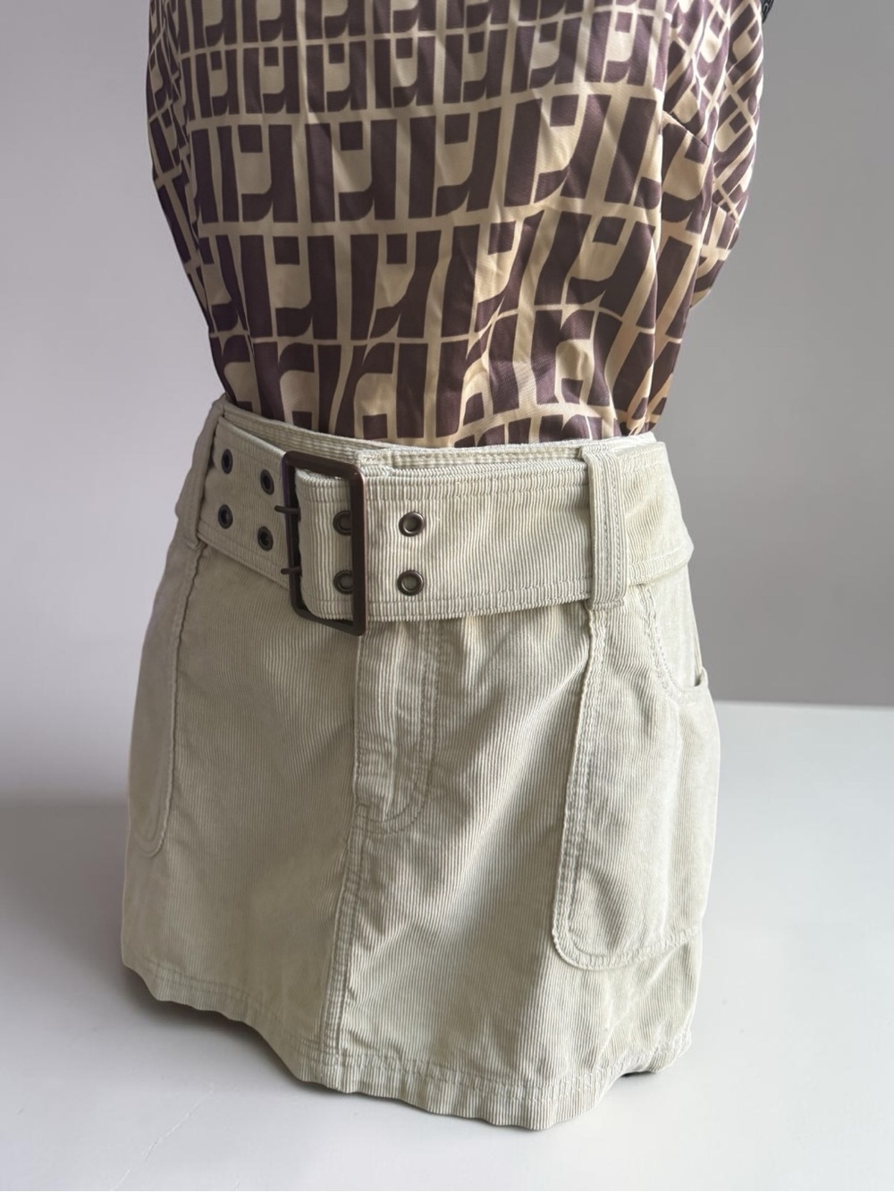 Abercrombie & Fitch Neutral Beige Corduroy Mini Skirt - Picture 14 of 15